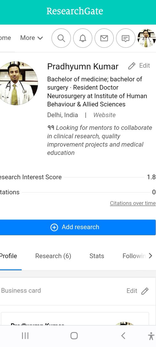 Now on research gate, looking for mentors in clinical research and clinical quality improvement audit projects 
#clinicalresearch #clinicaltrialresults #clinicaltrials #researchimpact #researchvisibility #scopus #pubmed #MakeADifference #drchrislewis #drmikeMcinnis #researchers