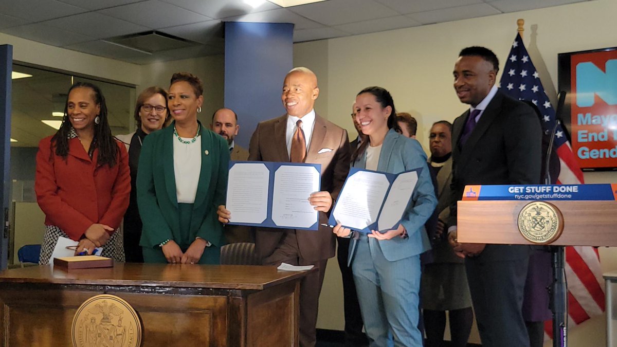 CabanD22's tweet photo. This morning, I joined @NYCMayor, @NYCSpeakerAdams &amp; @nycendgbv to sign two bills into law that remove barriers faced by survivors of domestic &amp; gender-based violence.

Make no mistake: these laws will certainly save lives. (1/3) https://t.co/TC45WR2pCQ
