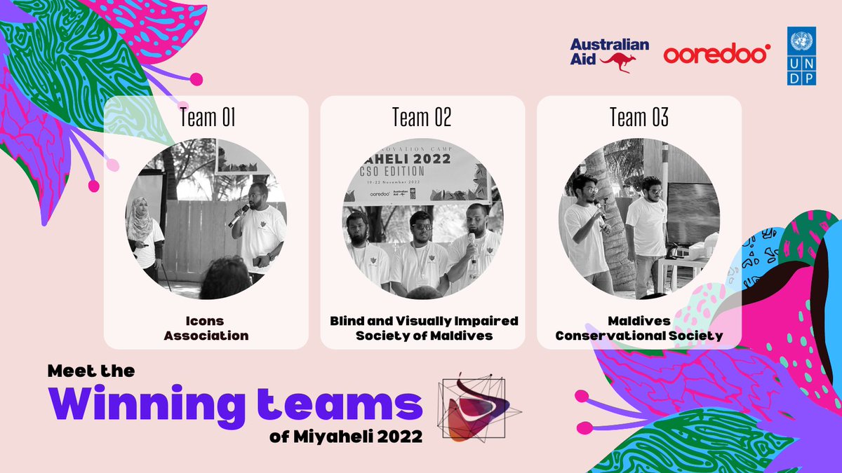 ...and the winning CSOs are: 
🥇Icons Association 
🥈Blind and Visually Impaired Society of Maldives
🥉Maldives Conservational Society
Congratulations to all the winners of #Miyaheli2022 &amp; to other CSOs who brought innovative ideas to our social innovation camp!🥳👏🎉
