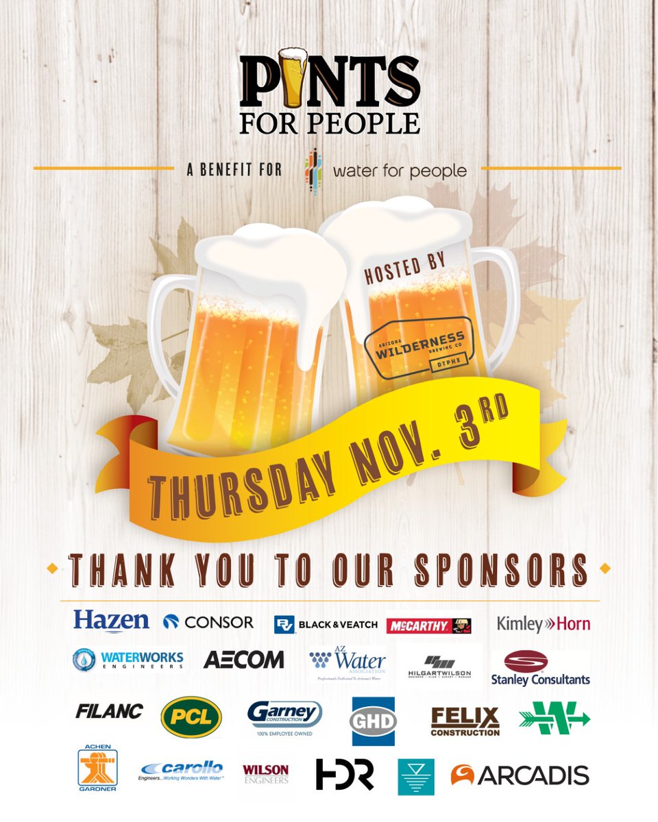 AZWater_org's tweet photo. A huge thank you to the sponsors of Pints for People! Our event earlier this month was a success and we couldn't have done it without you. @waterforpeople #PintsForPeople #Sponsors https://t.co/CpNQNuYrwr