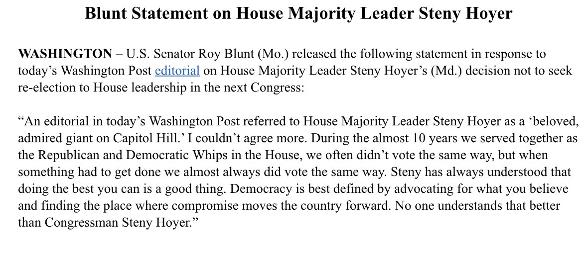 Blunt with a statement on his good friend steny hoyer