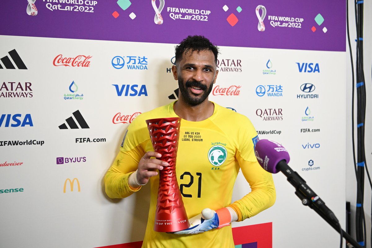 No surprise here 🏆😤 Saudi Arabia Goalkeeper Mohammed Alowais wins Player  of the Match after recording five saves vs Argentina 👏👏