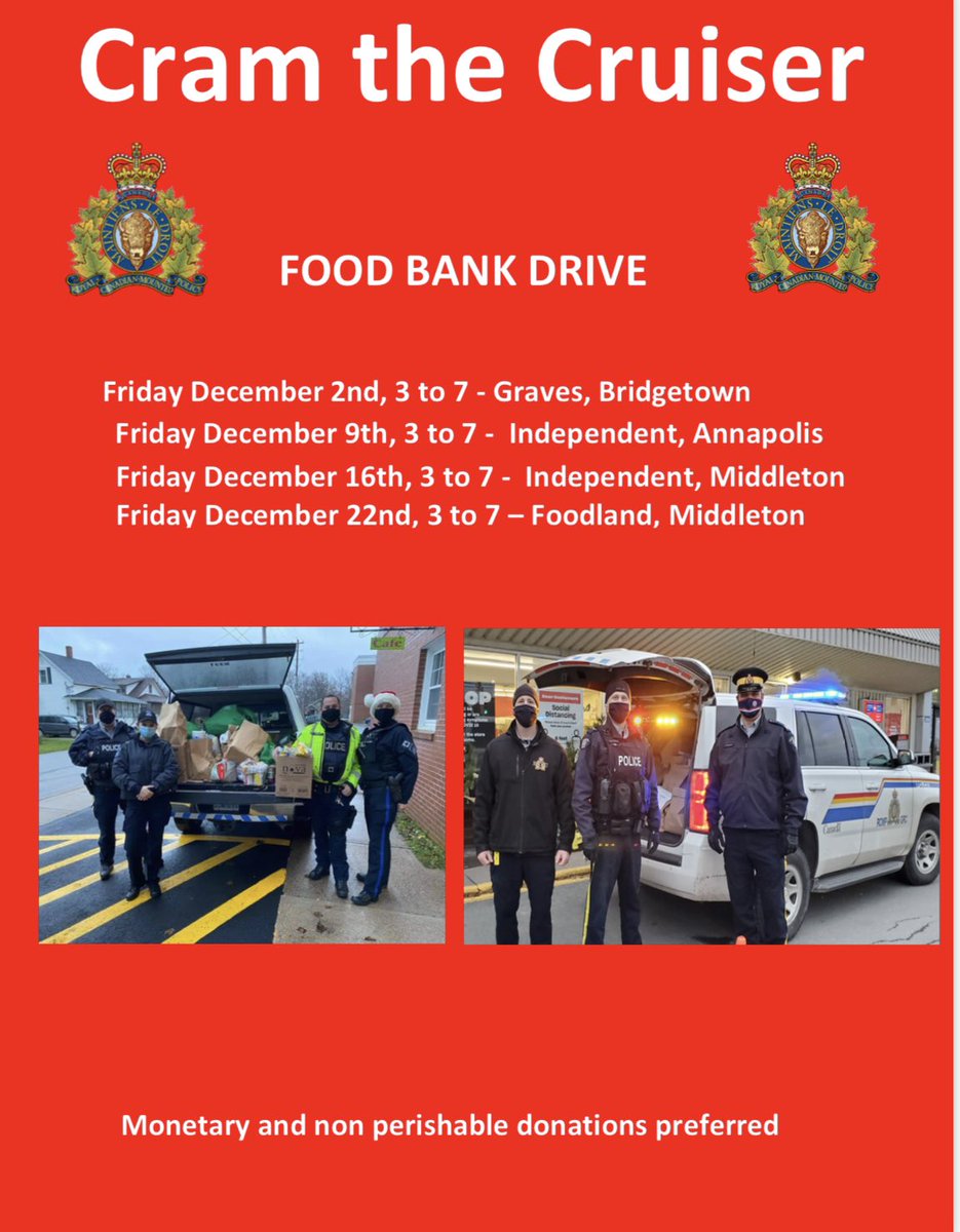 Annual Food Bank Drive. See poster for dates and locations.