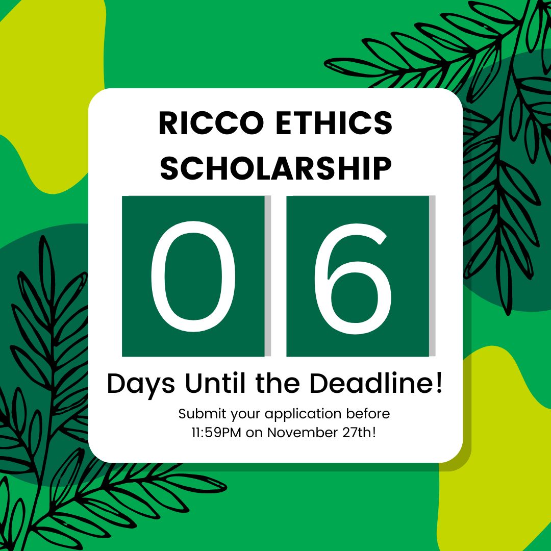Just six days left before the deadline for the Ricco Ethics Scholarship! Don't miss your chance to apply for this $5000 scholarship. Ricco is open to graduate and undergraduate students. Visit vpaa.unt.edu/ss/ssareas/ric… for guidelines!