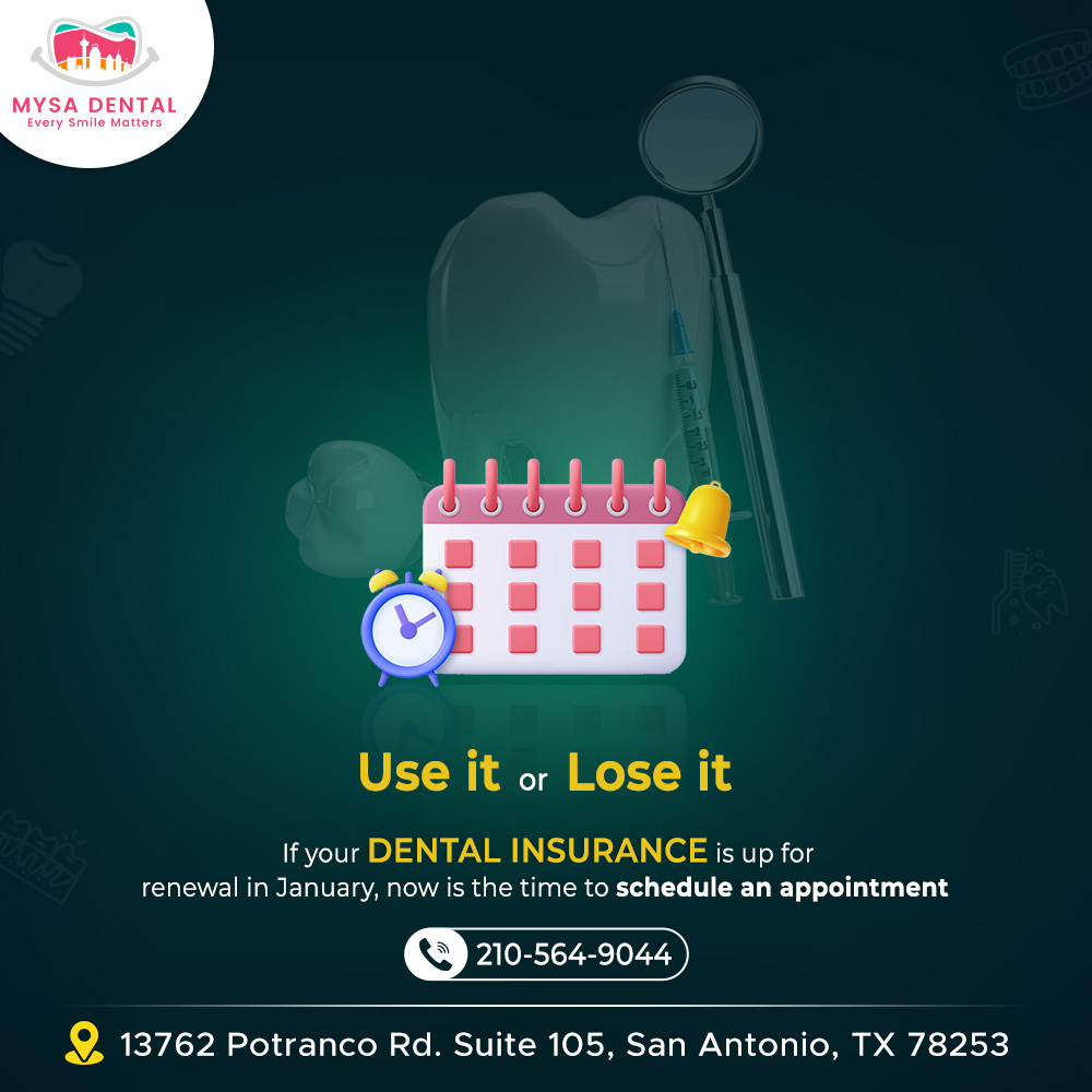 We want to remind you about your dental insurance, which will expire soon.

Book an appointment,
Call: 210-564-9044
Visit: mysadentaltx.com

#MysaDental #Useitloseit #DentalCare #DentalHealth #DentalClinic #SanAntonio #Texas #Dentalinsurance #Dentistrybenefits