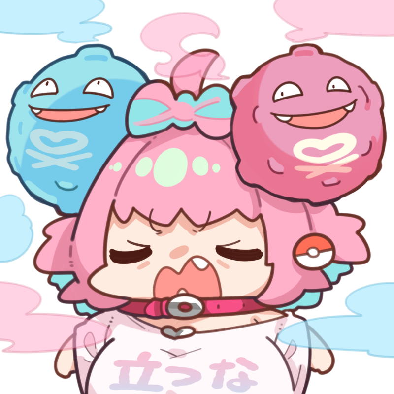 yumemi riamu 1girl chibi pokemon (creature) pink hair shirt open mouth collar  illustration images