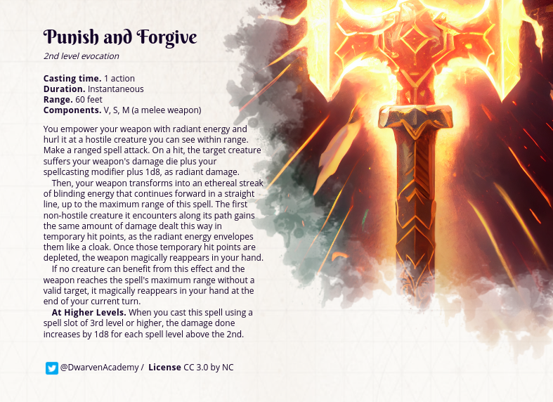 DwarvenAcademy's tweet photo. Does this sound like a cleric spell to you? Maybe a cleric of the forge? Totally not for my character!
#dnd #dnd5e #ttrpgfamily #homebrew https://t.co/ZBcXwgZRCO