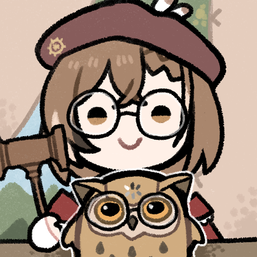 nanashi mumei 1girl owl brown hair glasses hat brown eyes beret  illustration images
