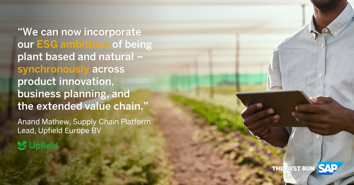 jbrownscm's tweet photo. Using SAP Business Networks and integrated planning across the supply chain, Upfield, a young company dedicated to plant-based food, was able to react fast and secure the right ingredients in the right place and time, resulting in happy customers and helping our planet. https://t.co/rlxlFsECJx