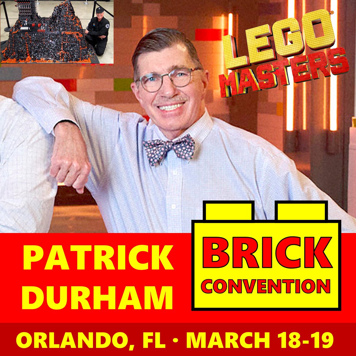 brickconvention's tweet photo. Orlando Brick Convention 2023 is proud to announce special guest PATRICK DURHAM from LEGO Masters Season 3! Meet Patrick on March 18-19, 2023 at the Orlando Brick Convention! Live at @OHP_Venues. Buy your tickets today: https://t.co/RcloKsSxu0 https://t.co/XW9FtsocdJ
