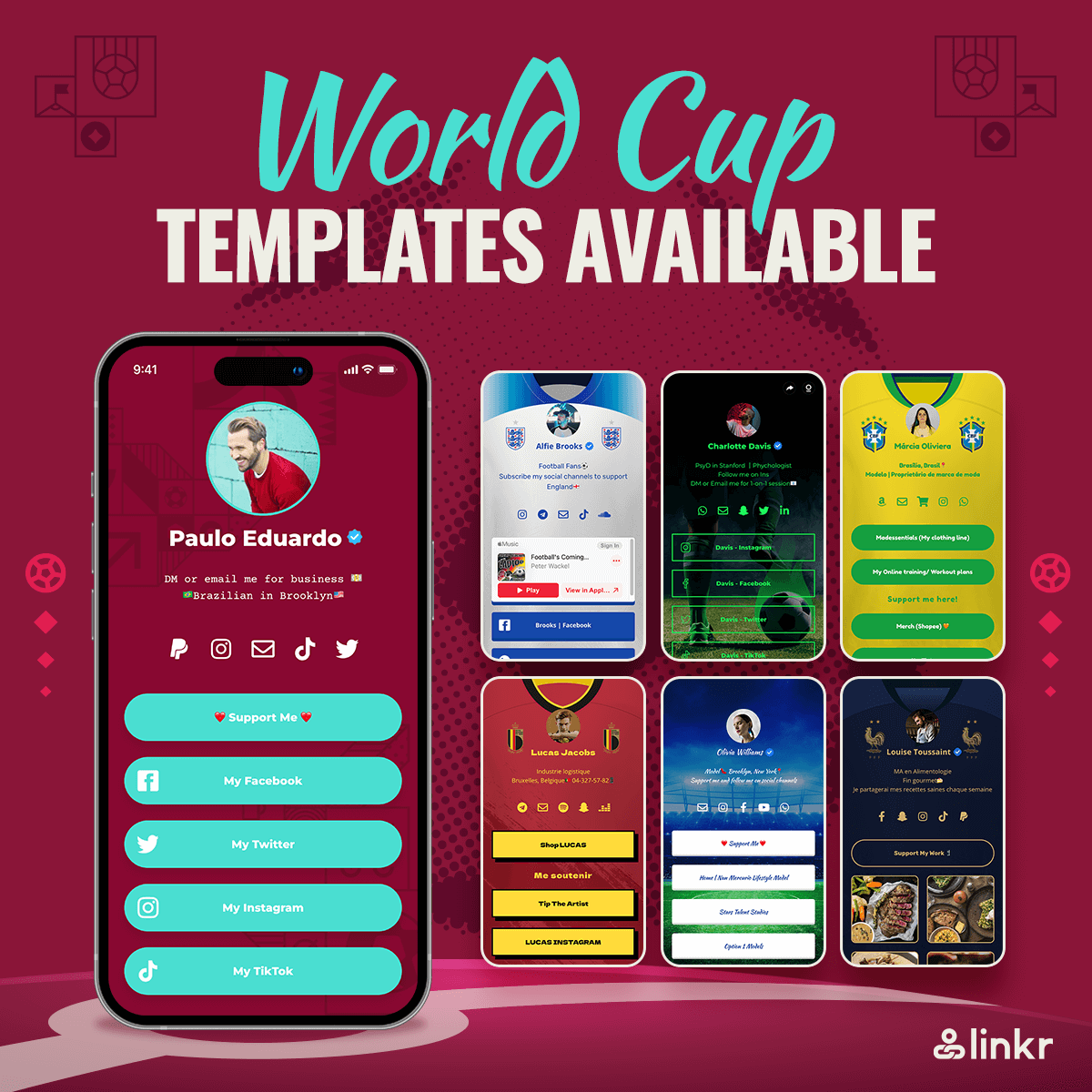 LinkrBio's tweet photo. New Templates updated！！！👀
Support your team on Linkr now!😍
#newfeature #linkr #LinkInBio #WorldCup2022 https://t.co/Raazi4eam0