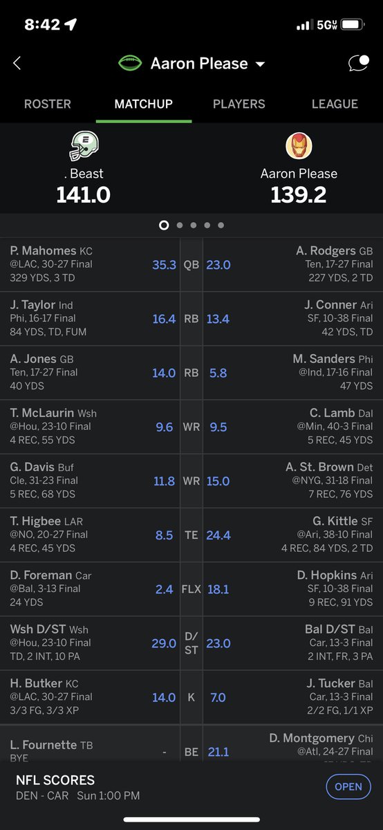 AStadelbauer's tweet photo. @NFLFantasy This is the first week I finally sat David Montgomery also had Olave and Watson on my bench https://t.co/0seZaQegRR