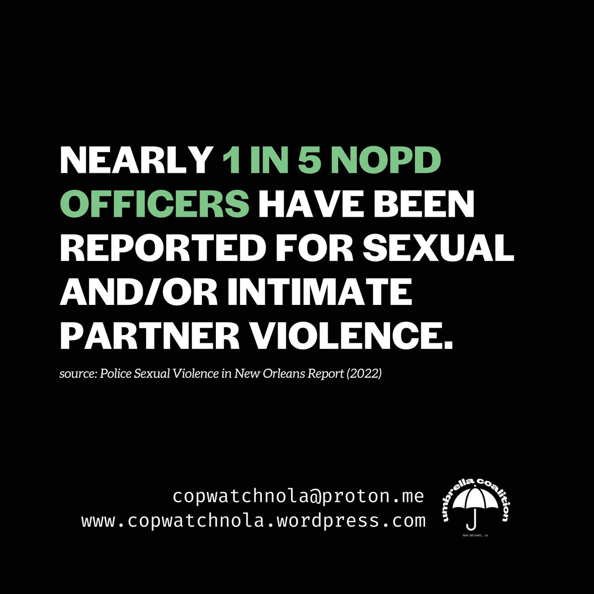 New report out from the Umbrella Coalition on Police Sexual Violence in New Orleans. 

copwatchnola.wordpress.com/data/