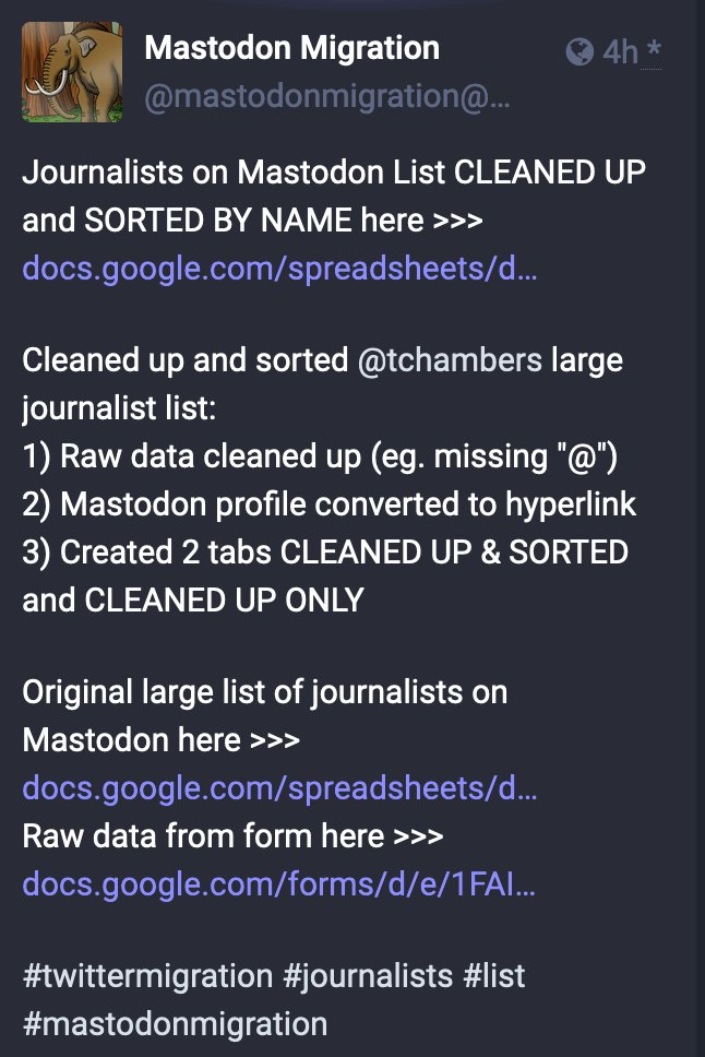 dougmaltby's tweet photo. @findingsen Hey Sen, here's a doc with all the "migrated" journalists over on Mastadon.   https://t.co/D4LWfJykyj https://t.co/kIIuXuzech