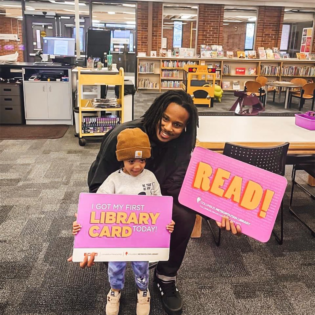 columbuslibrary's tweet photo. Welcome one of our newest cardholders! Khari was so excited to get his first library card at our Marion-Franklin Branch with his dad! https://t.co/Ytor0e7BPh