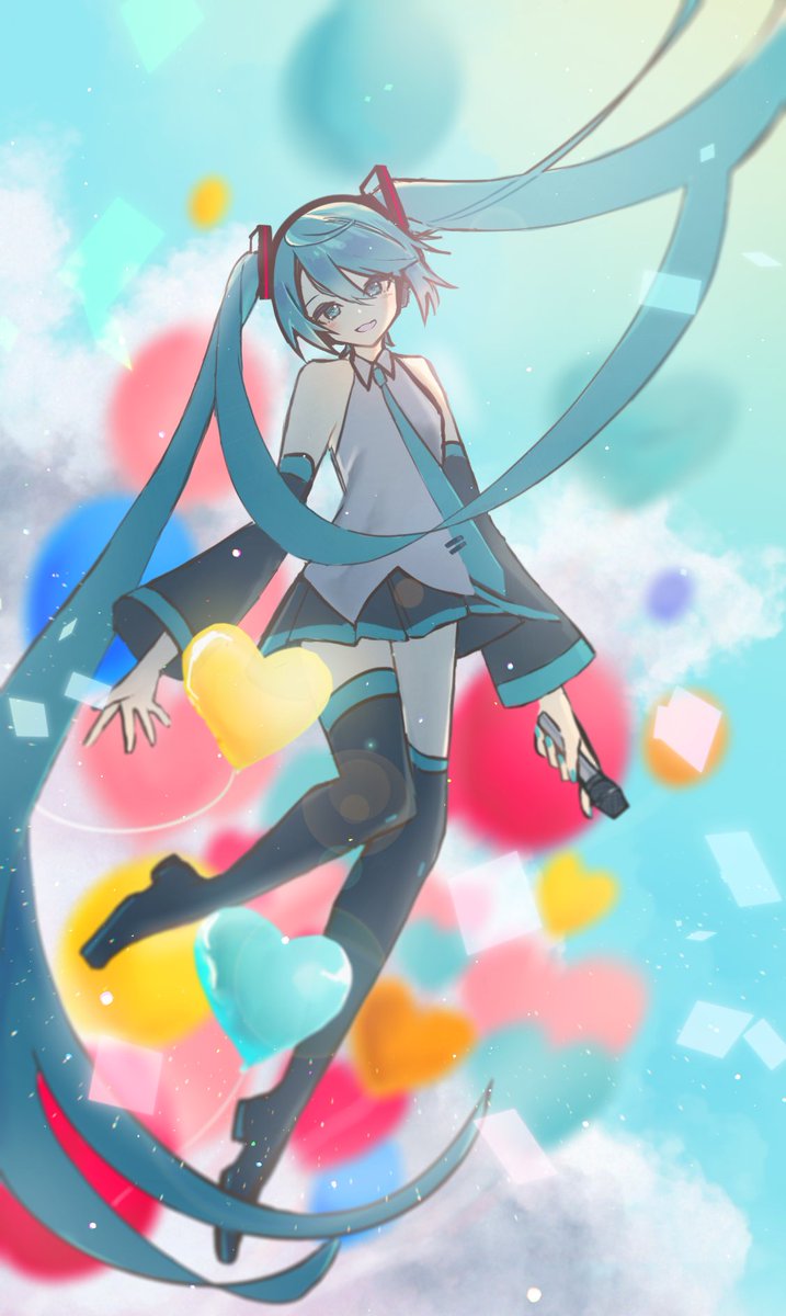 hatsune miku ,magical mirai miku 1girl solo gloves long hair twintails closed eyes white gloves  illustration images