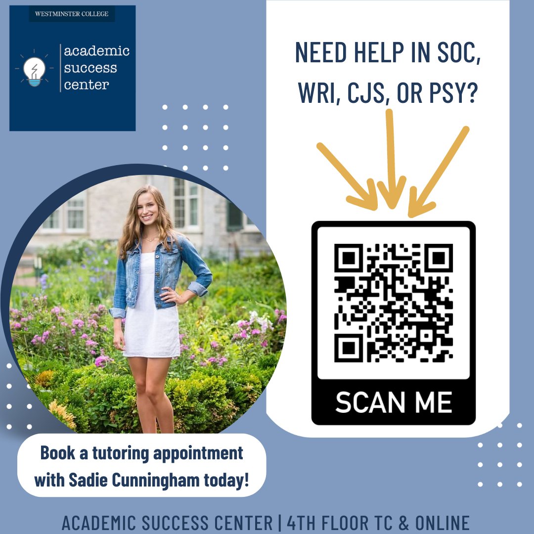 WestminsterASC's tweet photo. Shopping for a #PeerTutor this Black Friday? There's still time to schedule an appointment with Sadie and Abby for help in PSY, CJS, SOC, and WRI! Or visit them next Tuesday and Wednesday at drop-in tutoring from 7-9 p.m. in the ASC. #Finishstrong #studyforfinals #WCASC https://t.co/AHnJgKPAgf