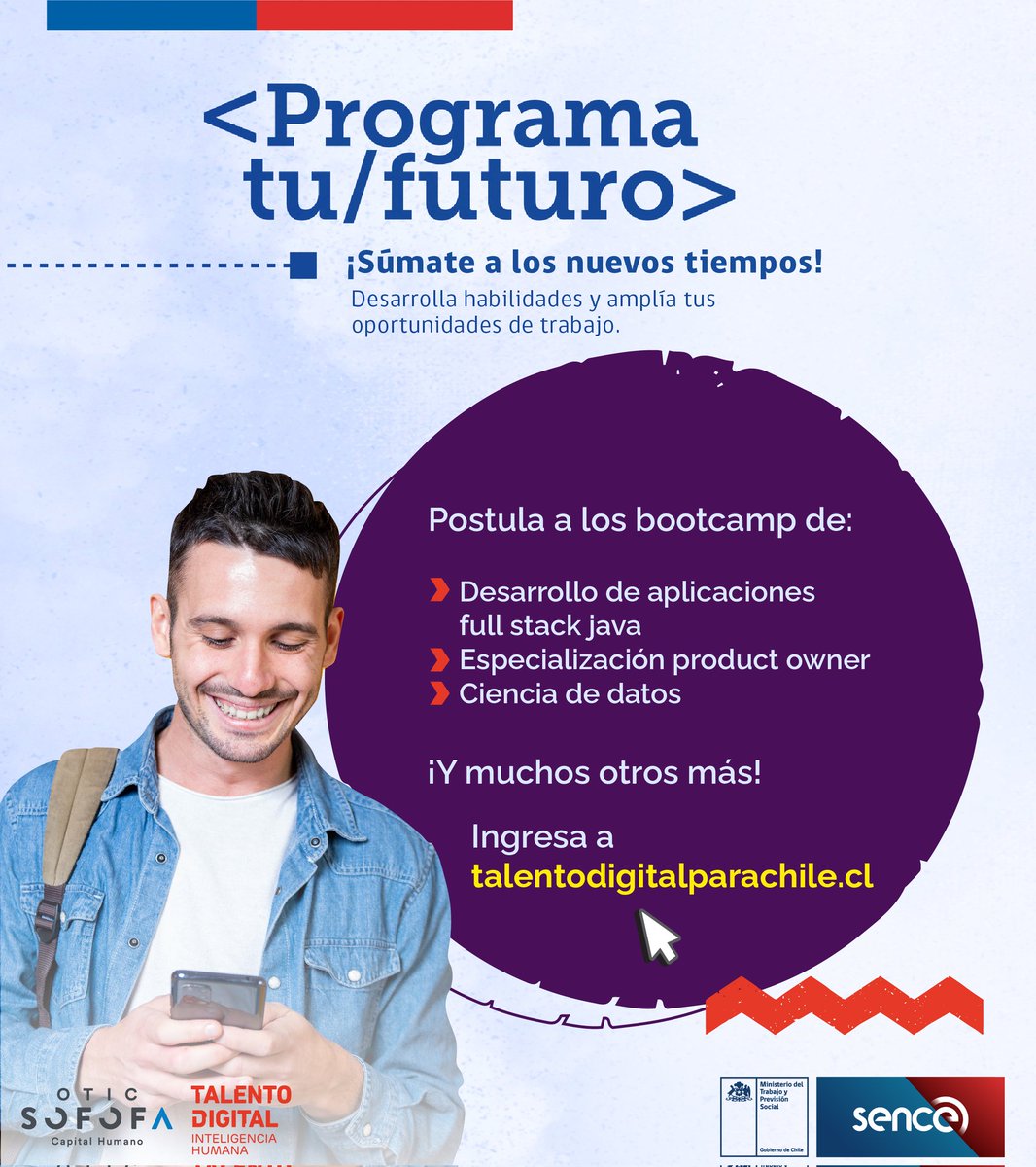 Sencerios's tweet photo. #LosRíos | ¿Estás buscando dar el salto al mundo digital?🤔 #programatufuturo y postula a las becas en programación, diseño digital y de especialización en https://t.co/2AMCr7X3FE 🎯 ¡Te esperamos!🤜✨🤛 #talentodigital https://t.co/18240zxOBf