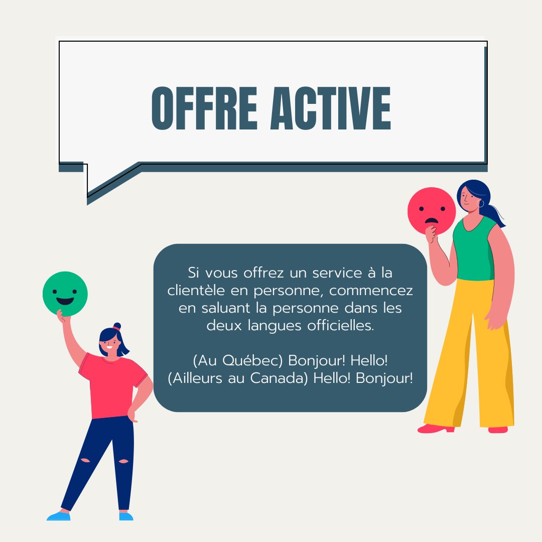 CLOduCanada's tweet photo. Dois-je faire une offre active même si j’entends le client parler en anglais ou en français avec une autre personne? 

Oui! La langue que vous avez entendue n’est pas nécessairement la langue dans laquelle le client préfère être servi.
 #GC #CommsGC
https://t.co/HVRrPRWysn https://t.co/yxuwcTAhEF