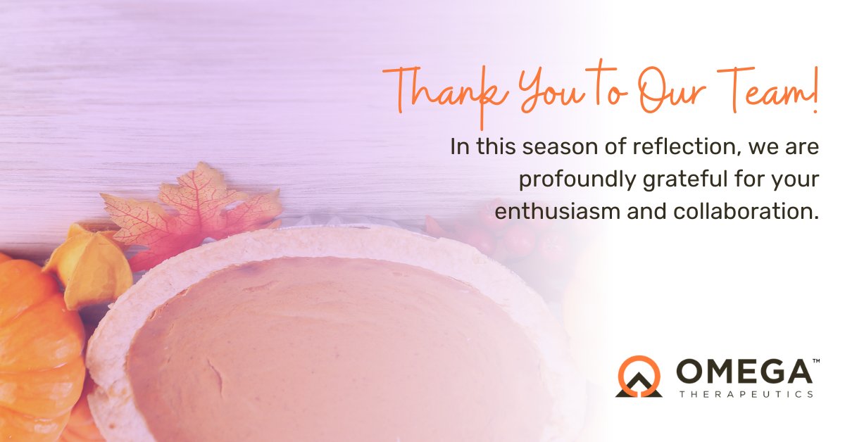 OmegaTX's tweet photo. In this season of reflection, we are profoundly grateful for our enthusiastic and collaborative team of #Omegans who strive every day to fulfill our mission of treating patients and curing serious diseases with a new class of epigenetic medicines. #OmegaValues https://t.co/6d87SN2Y98