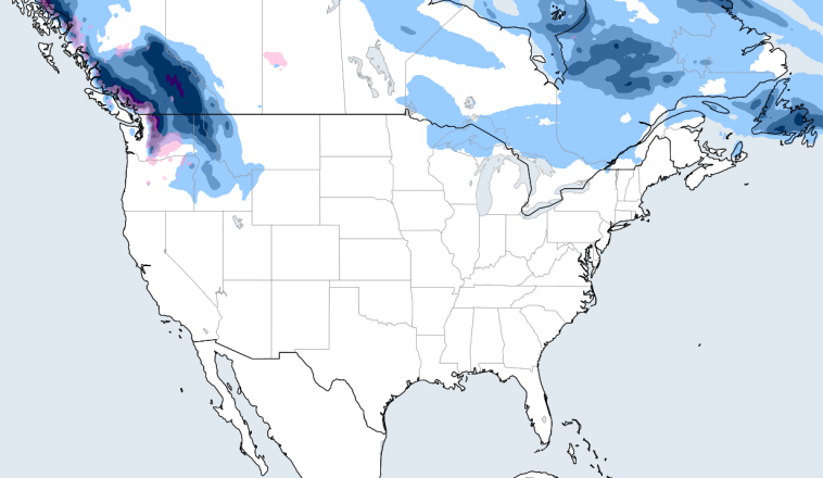 Moderate to heavy #snow over much of BC & into high terrain of NW US. Farther east, light snowfall expected over extreme northern Minnesota & the Upper Peninsula of Michigan and into the eastern Canadian provinces. https://t.co/CSlQFFSMgs

#ThinkWeather #WinterWeather #Snow #Ice https://t.co/xJxjyXYyfy