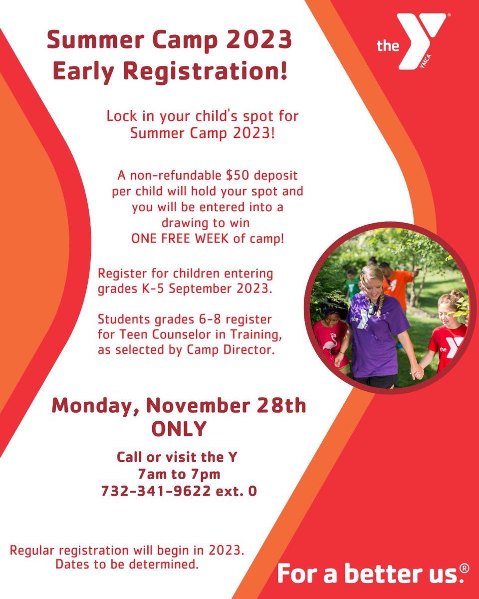 OCYMCA's tweet photo. Mark your calendar📅 for Monday, November 28th! One Day Only Early Summer Camp Registration☀️ By phone or in person only. https://t.co/1dEaZfm2C1