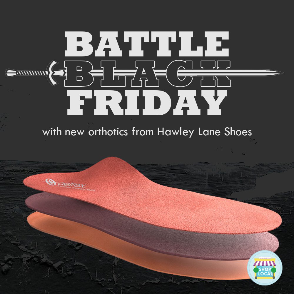 Hawleylaneshoes's tweet photo. Get ready. Many spend Black Friday on their feet, so make sure your orthotics are up to snuff. Arch support promotes healthy feet, and with all the bustling of the holiday, you’ll want the best gear, and Hawley Lane Shoes has it!
#archsupport #health #orthotics #shoplocal https://t.co/5d0bVbXVVg