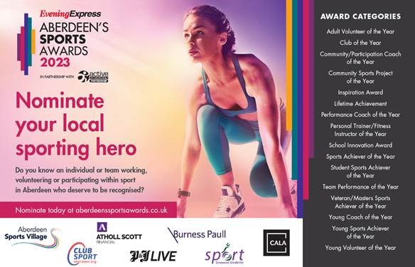 Sportaberdeen's tweet photo. 📣 | Nominations are now open for Aberdeen's Sport Awards 2023🏆

Do you know someone working, volunteering or participating in the sport and physical activity community that deserves to be recognised? You can nominate them here: https://t.co/9y5YzJd3MX

#sportawards #dcthompson https://t.co/IpGwhCq0ve