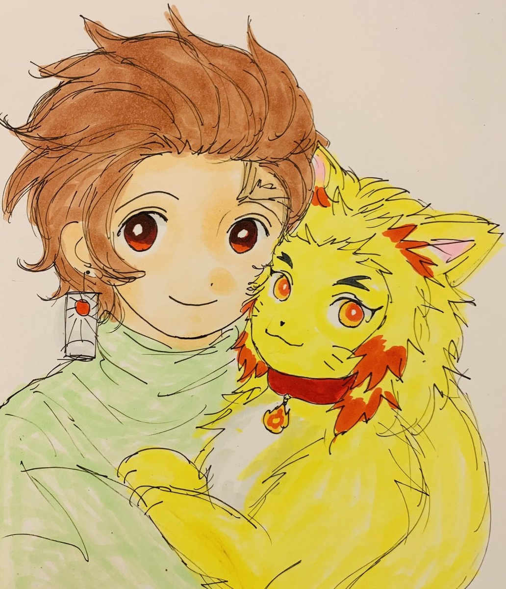 竈門炭治郎 「THANKS PET DAYだそうで...(≧▽≦)おやすみ...世界...(¦」|きなこ🐱のイラスト