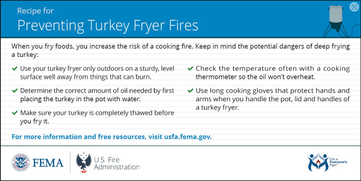 EmaSevier's tweet photo. With Thanksgiving right around the corner please remember these safety tips when cooking your turkey. https://t.co/5tOCkTlPRZ