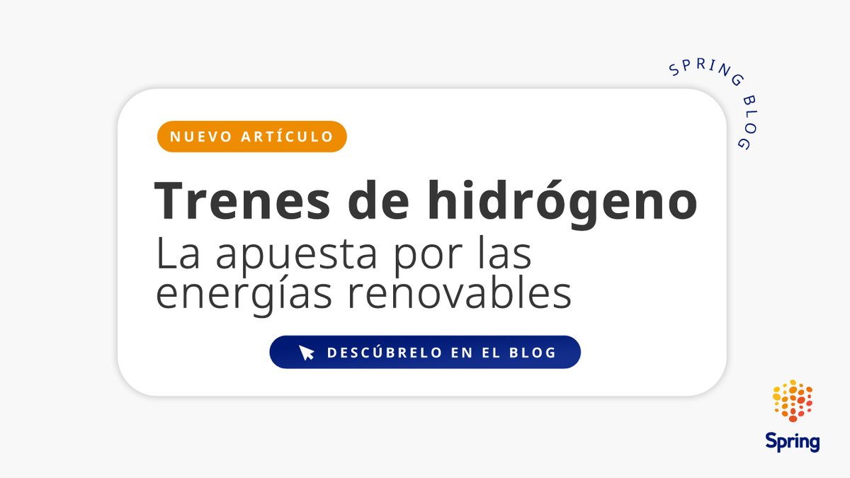 Spring_GDS_ES's tweet photo. [#SpringBlog] 🚆 ¿Has oído hablar de los trenes de hidrógeno? Suena muy futurista, pero España quiere contar en un futuro con al menos dos líneas de trenes comerciales propulsadas con hidrógeno.

Aprende más sobre los trenes de hidrógeno en nuestro blog ⏬
https://t.co/0QrdjuFJHW https://t.co/aqfZYNMc3l