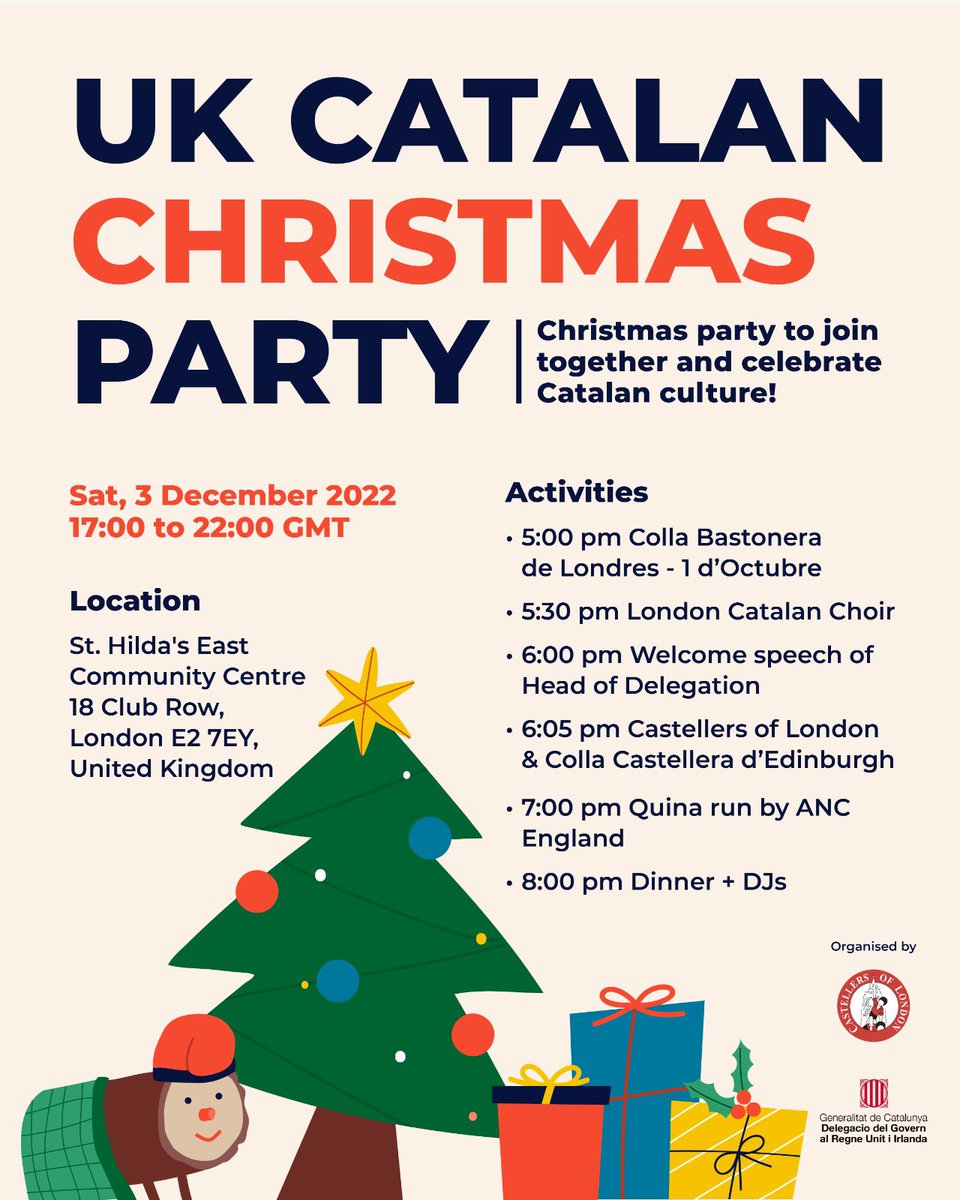 UK CATALAN CHRISTMAS PARTY 
Christmas party to join together and celebrate Catalan Culture! 🌠🌠🌠

FREE ENTRY 
However, make sure you get the free ticket in advance - limited capacity. 

Click on the link below to get your tickets

eventbrite.com/e/uk-catalan-c…

#castellers #london