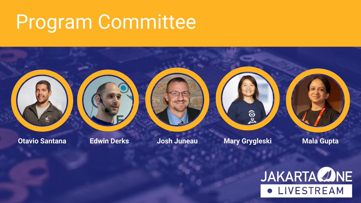 JakartaEE's tweet photo. Here are the people bringing you JakartaOne Livestream - the Program Committee! These community leaders are #Java Champions, @otaviojava @javajuneau @mgrygles @eMalaGupta @edwinderks &amp; experts on #CloudNative technology. Tune in Dec 6:  https://t.co/I8icr2Klhv #JakartaEE https://t.co/YHXHAJCM5s