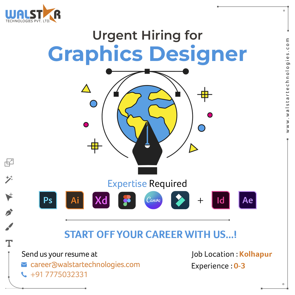📢 WE’RE HIRING !!
#WalstarTechnologies is always looking for passionate individuals to join our team. Fresher and experienced both can apply! Interested candidates should send their resumes at:career@walstartechnologies.com or  call us on +917775032331
 #hiringnow #urgenthiring