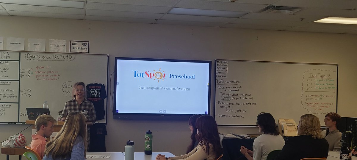 Year 3 marketing students recently completed their service learning project with local business, Tot Spot preschool. Students created marketing items and did a marketing consultation presentation for their client!