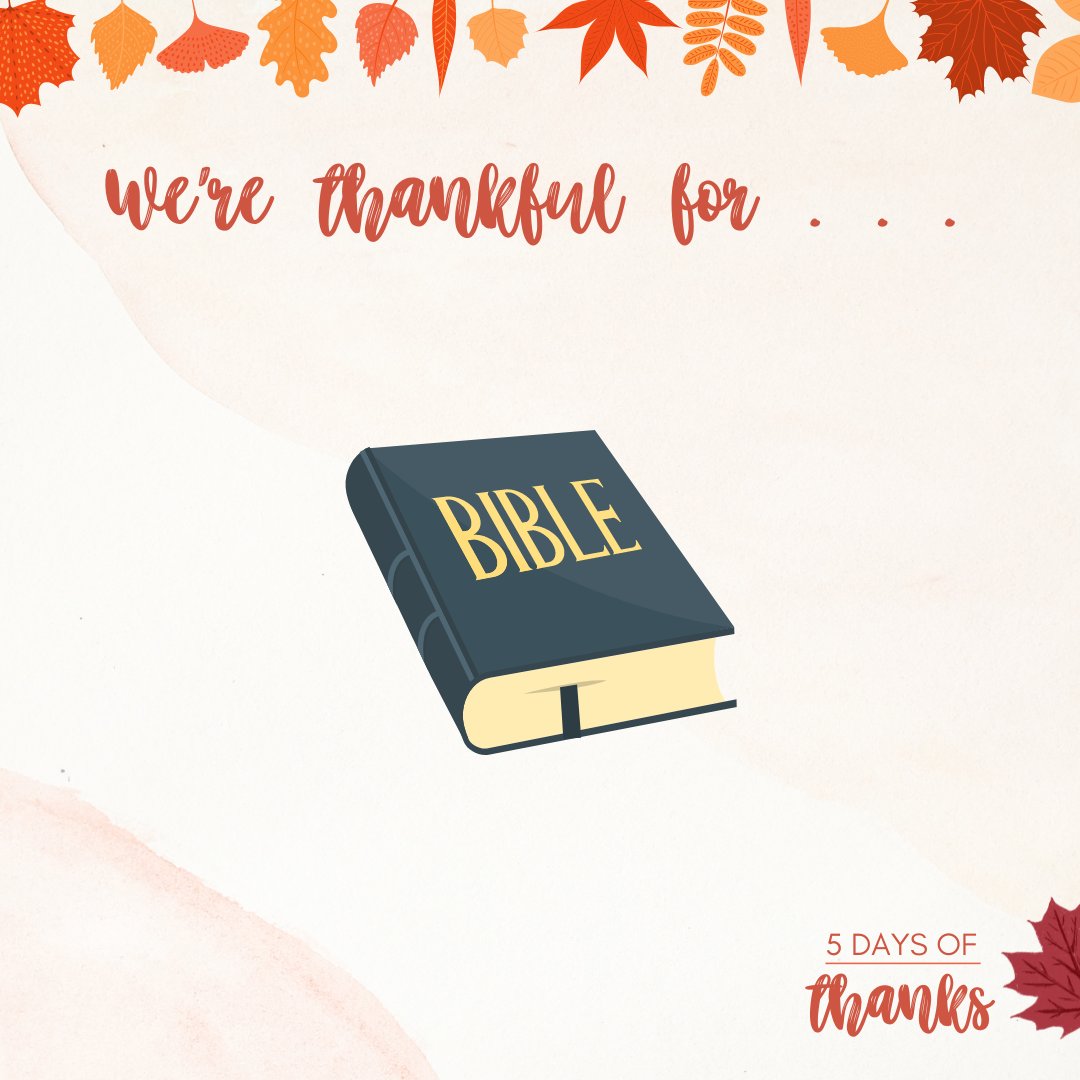 CltSharon's tweet photo. We are thankful for God's Word! It's through the Bible that we can know the Lord and His great love for us. We often take for granted the fact that we can have and read the Bible without persecution in America. Take a moment and thank the Lord this kindness.

#5DaysOfThanks https://t.co/r7kwpKbU7k