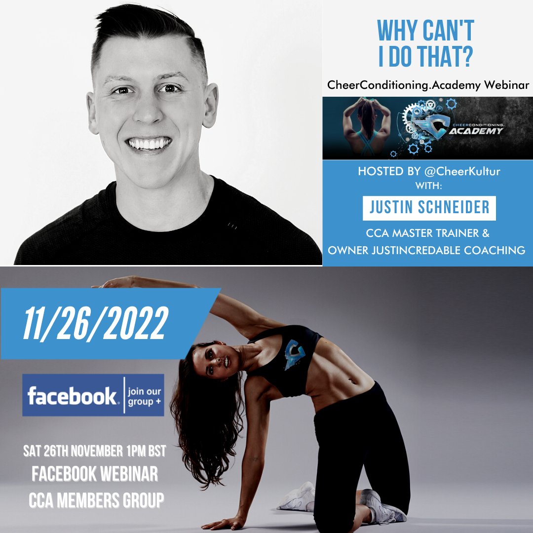 Back by popular demand, CCA Expert Justin Schneider is with us this Saturday for our LIVE webinar!

WHO CAN JOIN? Current or previous members of CheerConditioning.Academy 

NEED HELP ACTIVATING ACCESS? help@cheerconditioning.academy