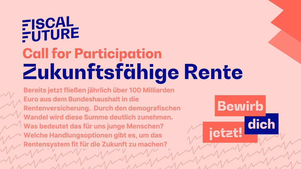 Wie kann das Rentensystem zukunftsfest gestaltet werden?🤔

Genau das wollen wir als junge Menschen diskutieren! Hast du Lust dabei zu sein?!🤩

Dann melde dich jetzt an, Mitte Dezember geht es los: fiscalfuture.de/media/pages/so…