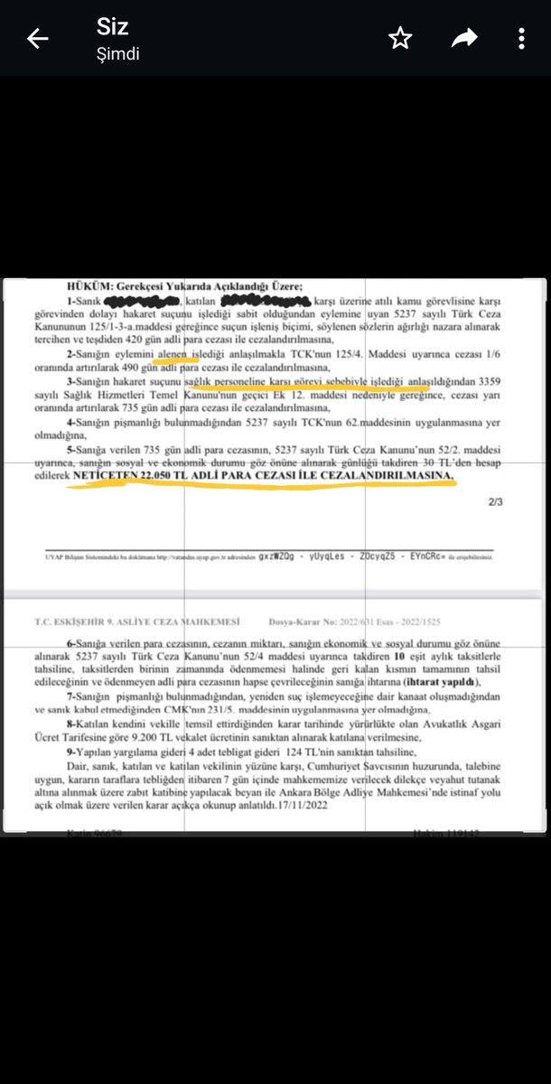 Eskişehir'de görevi başında beyaz kod vermek zorunda kalan hekimimize karşı işlenen hakaret suçunda, ceza yarı oranda artırılmış, hüküm geri bırakılmamıştır. 
Hekime hakaret; edebe, ahlaka ve geleneklerimize sığmadığı gibi hukuka da sığmıyor.
Hekimimizin yanındayız.