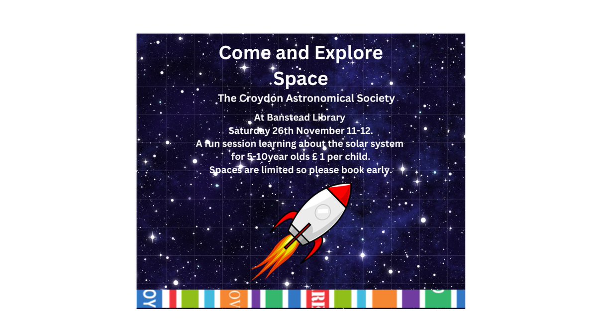 BansteadLib's tweet photo. Calling all #astronauts #astronomers #astrophile Come and Explore Space with Croydon Astronomical Society Saturday 26th November at 11am. Reserve your tickets banstead.library@surreycc.gov.uk
#solarsystem #planets #meteors #comets #Rockets #bansteadlibrary #surreylibaries https://t.co/Xg8hYej6SM