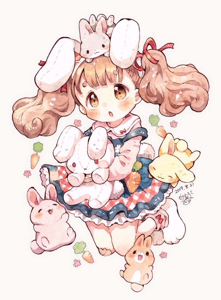 1girl twintails oven mitts food rabbit apron food-themed hair ornament  illustration images