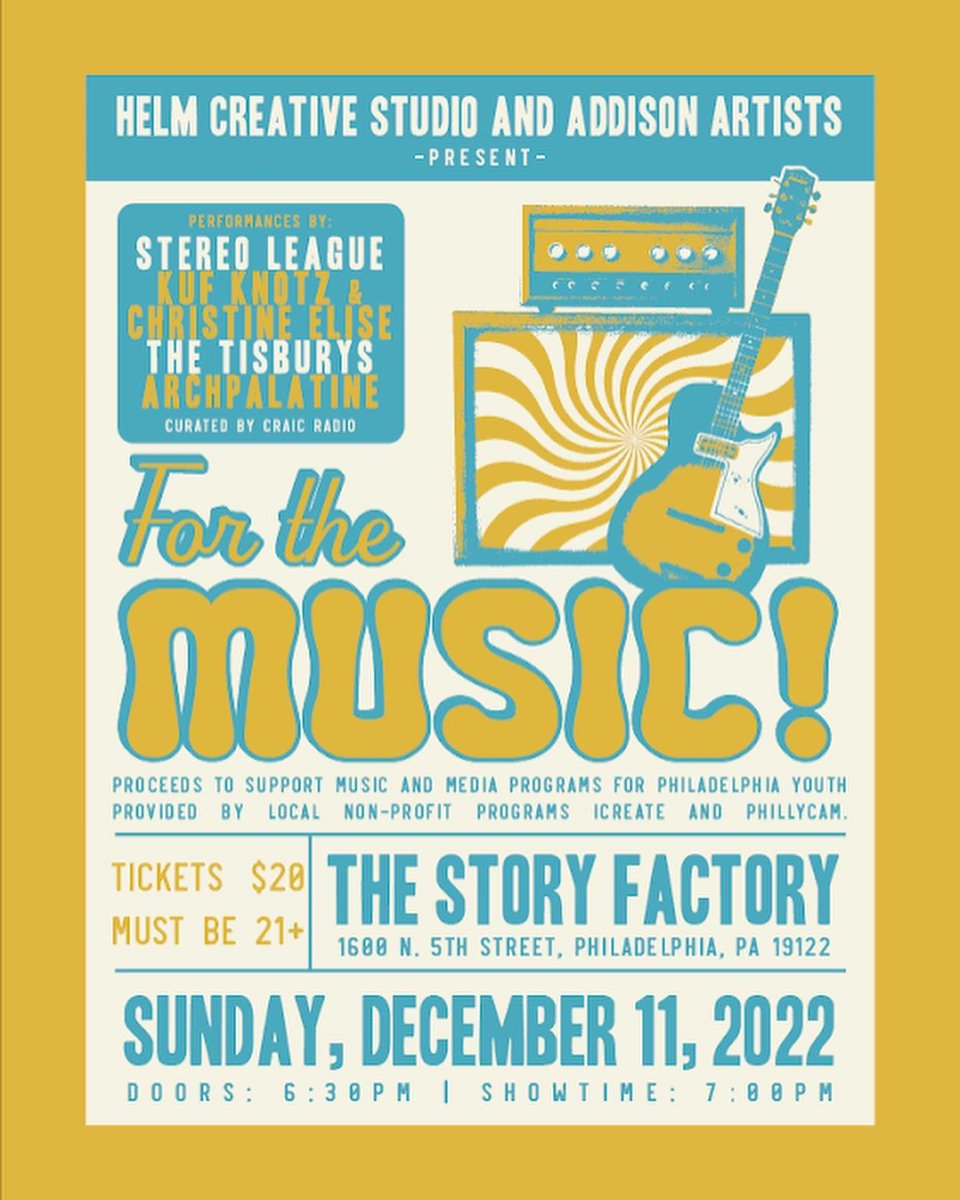 12/11 at <a href="/StoryFactoryPHL/">TheStoryFactoryPHL</a>  with <a href="/KUFKNOTZ/">Kuf Knotz</a> <a href="/stereo_league/">Stereo League</a> <a href="/Archpalatine/">Archpalatine</a> proceeds go to Philly Youth Music Programs, tickets: eventbrite.com/e/for-the-musi…