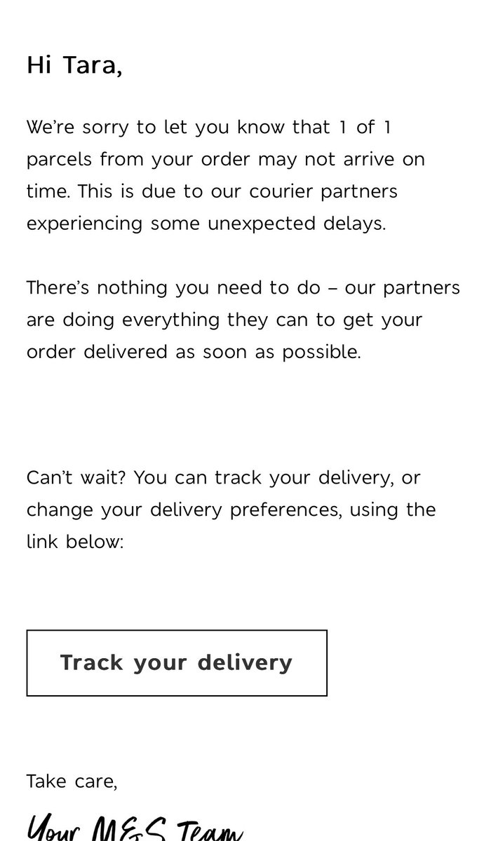 tarasimms's tweet photo. @katiebentley0 @BBCWatchdog Exactly the same problem - ordered and paid for next day from @marksandspencer so it would arrive for my dad’s birthday Friday, still isn’t here. Signed up for premium @ASOS next day, not here and I go away on holiday tomorrow without new clothes. https://t.co/GriCymvKkN