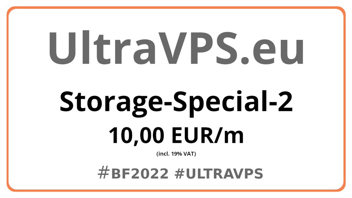 proviservice's tweet photo. Storage-Special-2

2 CPU core
2 GB RAM
2000 GB data storage (ZFS based)
1 IPv4 address
10 IPv6 addresses
5 TB monthly transfer (in+out)
Available in Amsterdam (Netherlands) and Düsseldorf (Germany)
more under #ultravps + https://t.co/tOXuCCUKFu

#bf2022 #blackfriday #vps https://t.co/al6LnlexJ1