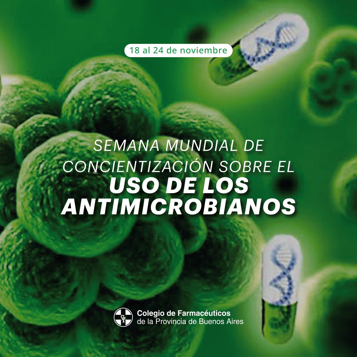 colfarma's tweet photo. 🧬 Semana Mundial de Concientización sobre el uso de los Antimicrobianos
 
En uso inadecuado de antibióticos genera riesgos sanitarios y para la salud. Los farmacéuticos debemos velar por el uso responsable y regular cuestiones referidas al expendio y uso de los medicamentos💊 https://t.co/rDXwIZwsXa