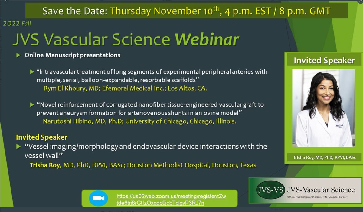 Missed the <a href="/JVS_VascSci/">JVS-Vascular Science</a> webinar on bioabsorbable stents, nanofiber tissue engineered grafts and vessel wall morphology? No problem! Check it out on the home page: jvsvs.org. This is the future of vascular device design! <a href="/AlanLumsdenMD/">Alan Lumsden, MD, CV Chairman/Director</a> <a href="/RymElKhoury/">Rym El Khoury</a> <a href="/adardik/">Alan Dardik MD PhD</a>