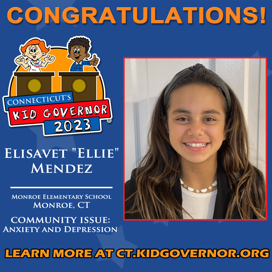 CTKidGovernor's tweet photo. Congratulations to your new 2023 CT’s Kid Governor - Ellie Mendez, a 5th grader at Monroe Elementary School in Monroe!!

#CTKG #CTKidGovernor2023 https://t.co/uhgGQX1C7e