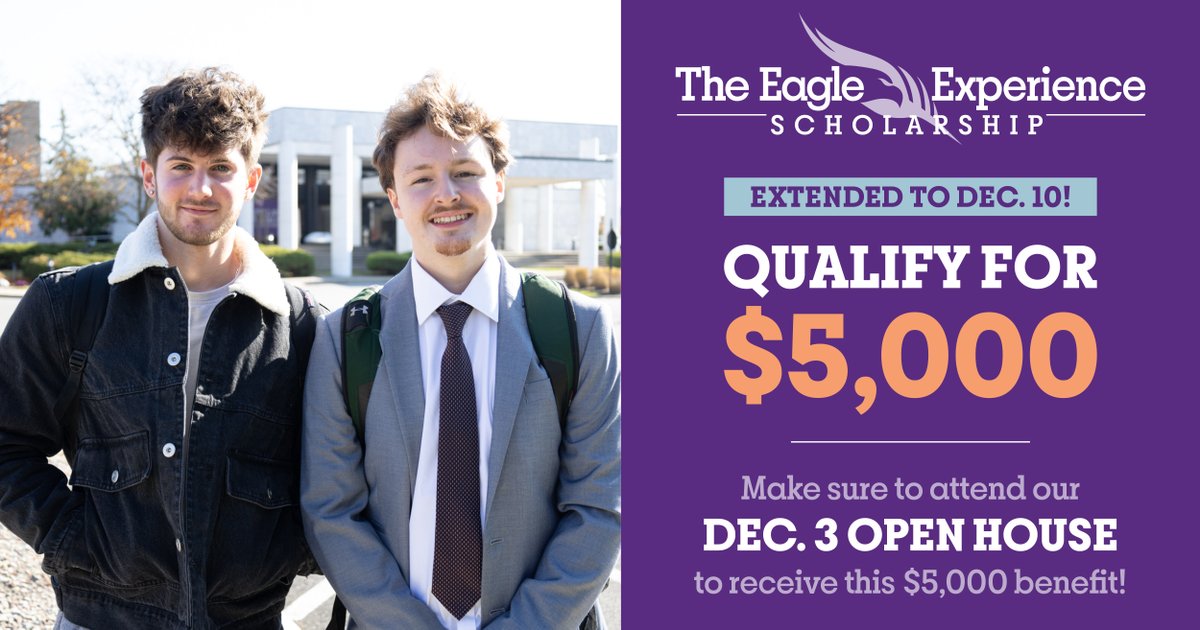NiagaraUniv's tweet image. We have, yet again, extended the deadline to qualify for the Eagle Experience Scholarship! 🎓🦅

Dec. 10 is the deadline to qualify for a $5,000 scholarship!

Learn more at bit.ly/3spjbHj.