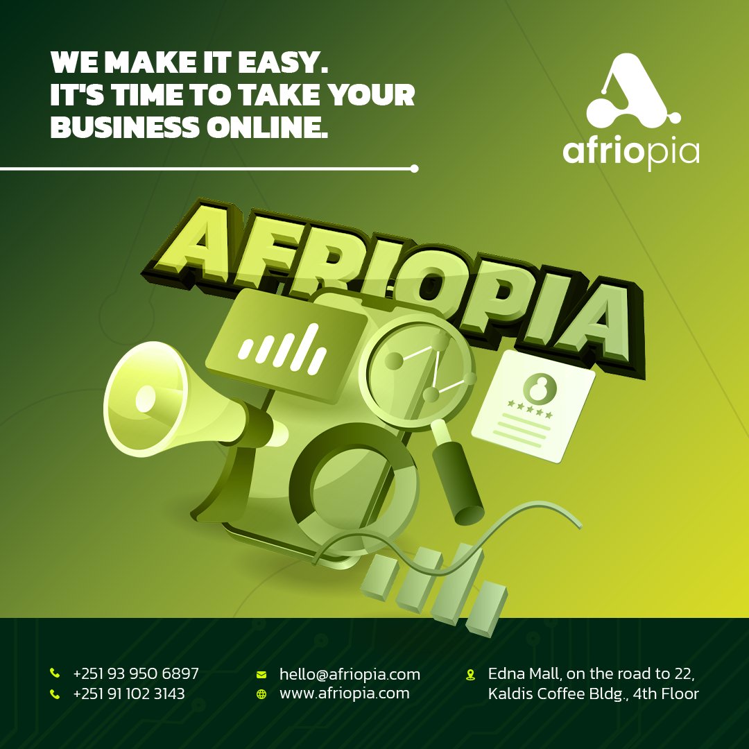 afriopia's tweet photo. 💡Are you a business owner?  

Contact Us:
Tel - 0911023143 / 0939506897
Email - hello@afriopia.com
Location - Edna Mall, on the road to 22, Kaldis Coffee Bldg., 4th Floor

#afriopia  #tech 
#engineer #marketing #tecnology #future #startup #ethiopia #africa  #Ethiopia #MyAddis https://t.co/2LJNZor3ON