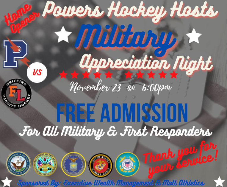 powers_hockey's tweet image. Tomorrow Night:  Home Opener/Military Night
⁦@PowersCatholicH⁩ ⁦@pchsstudsection⁩ ⁦@BrendanSavage⁩ ⁦@BGreenReports⁩
